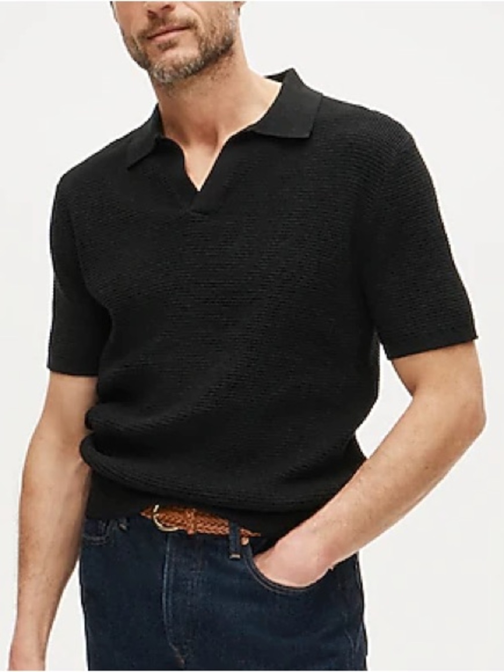 J. CREW Black Short-Sleeve Knit Polo Shirt